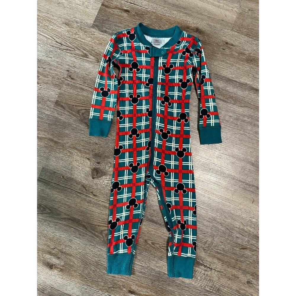 Hanna Andersson Disney Holiday Plaid Zip Sleeper 85cm 2T Mickey Mouse Red Green